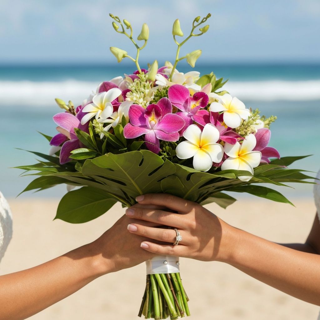 Tropical bridal bouquet detail